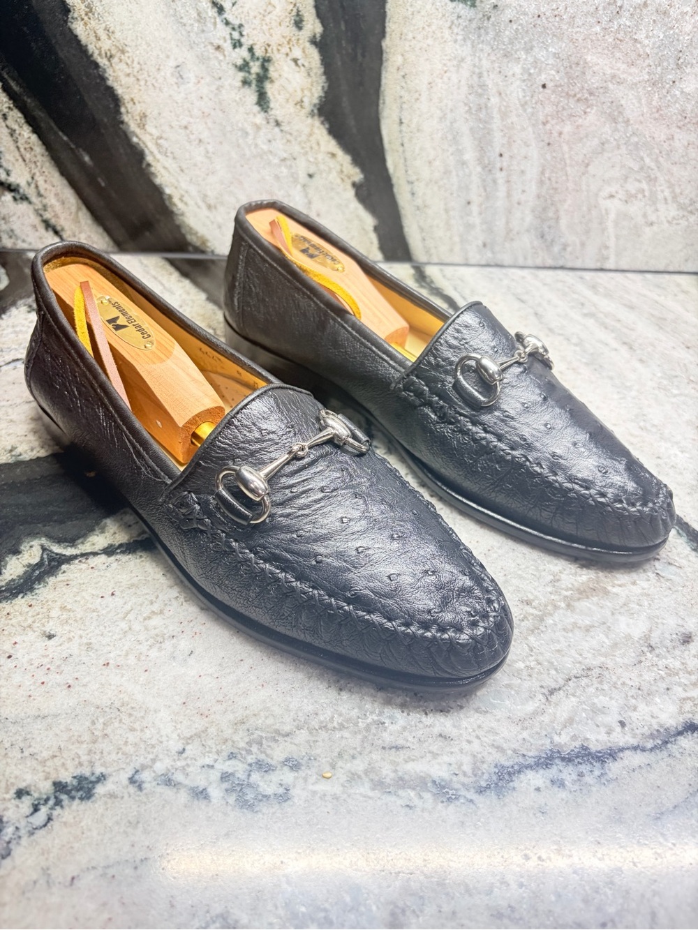 Zelli Genuine Ostrich Leather Bit Loafers Black Women’s 8M Made in Italy